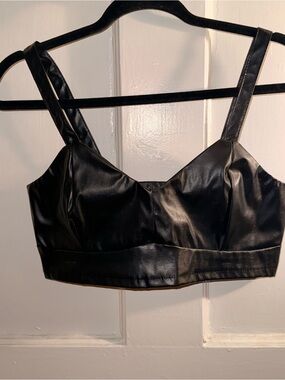 Black Faux Leather Bralette Top